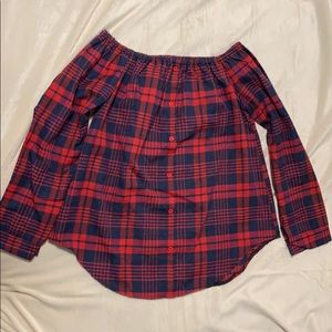 Red plaid off the shoulder top Xl